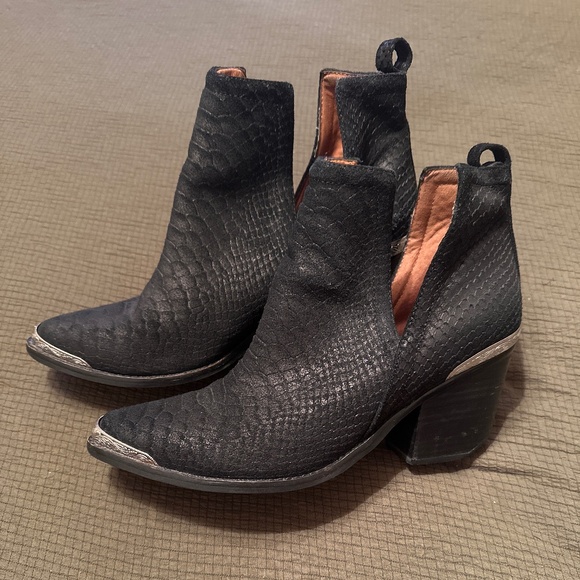 Jeffrey Campbell x Free People - Black Suede Snake Textured Ankle Boots - Picture 1 of 9